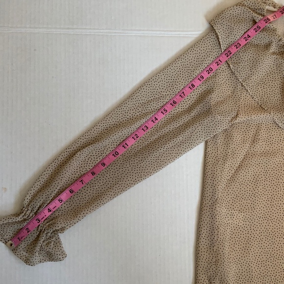 Loft Dotted Cream Beige V Neck Ruffle Lined Long Sleeve Crepe Career Blo… - Picture 14 of 14